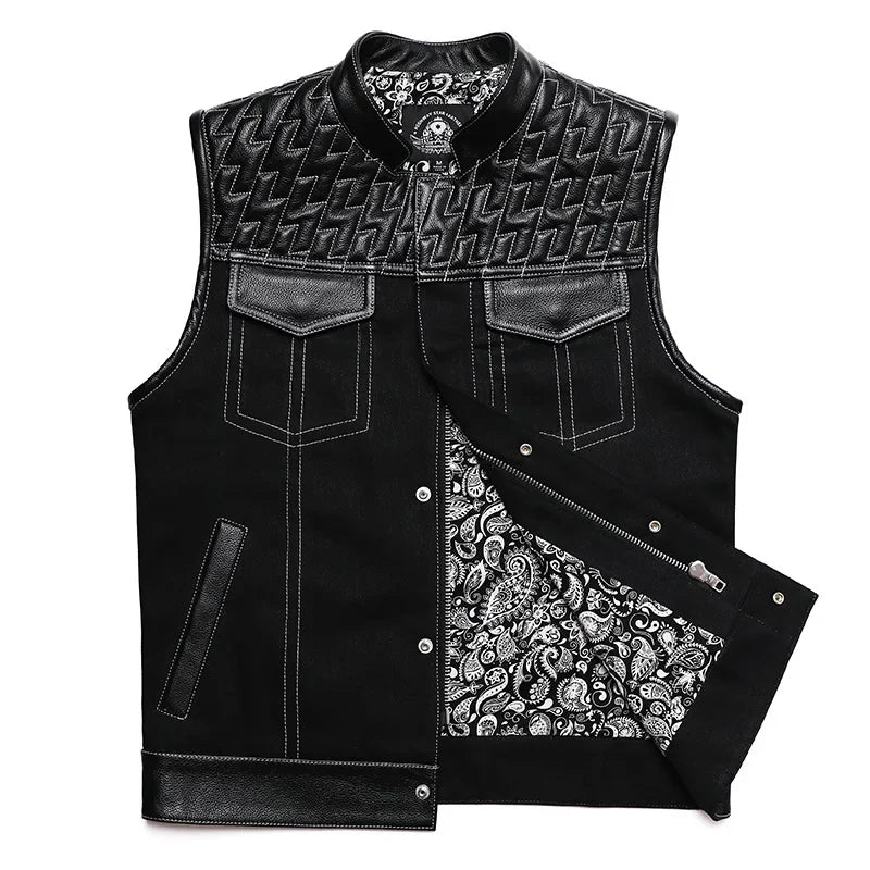 Gilet soa cuir et tissu pour biker
