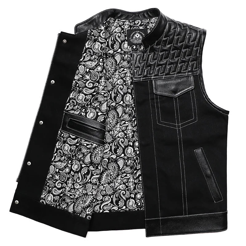 Gilet soa cuir et tissu pour biker