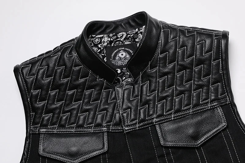 Gilet soa cuir et tissu pour biker