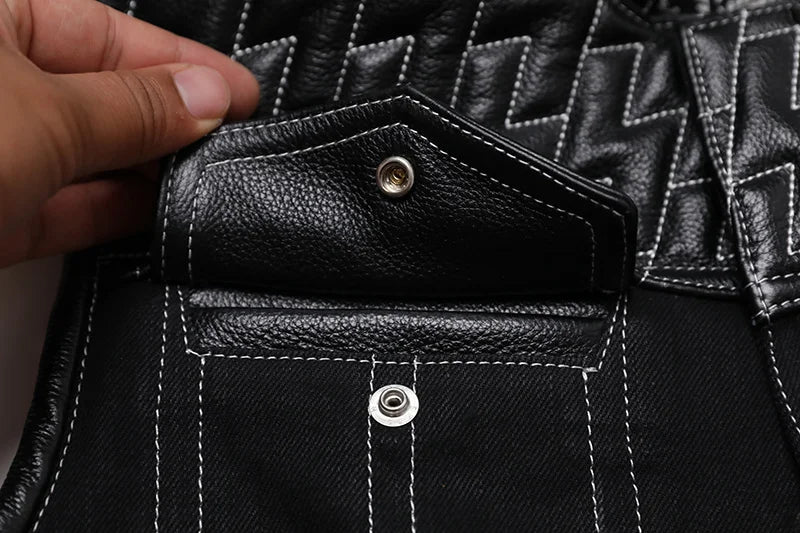 Gilet soa cuir et tissu pour biker