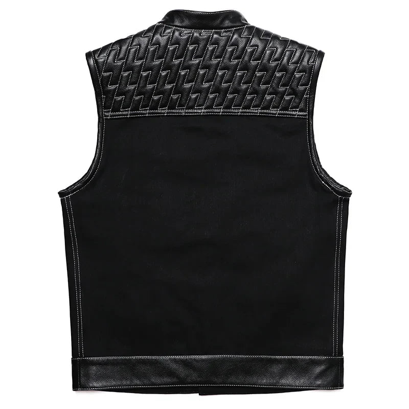 Gilet soa cuir et tissu pour biker