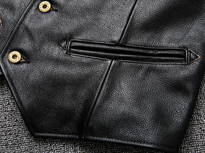 Gilet biker en cuir marron véritable marron homme