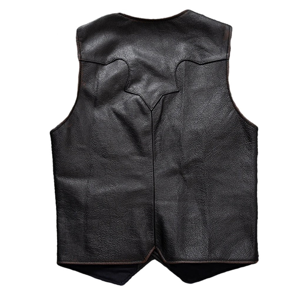 Gilet biker en cuir marron véritable marron homme