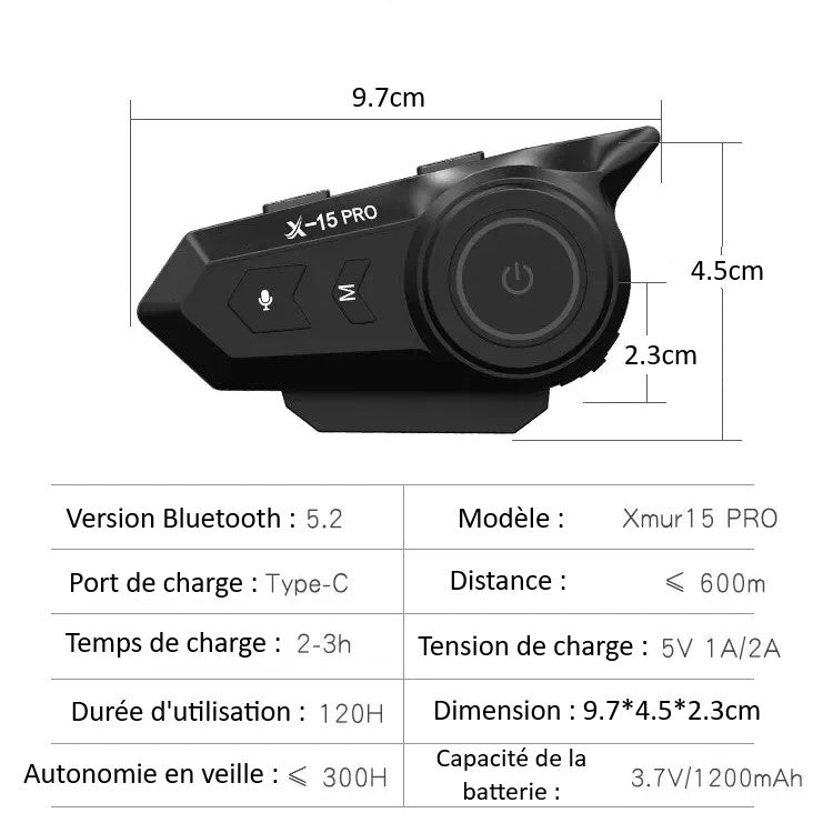 Intercom moto bluetooth x-15 pro casque moto
