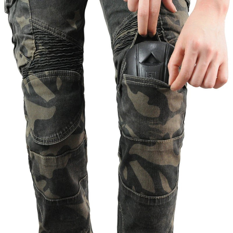 Jean de moto camouflage militaire pour femme