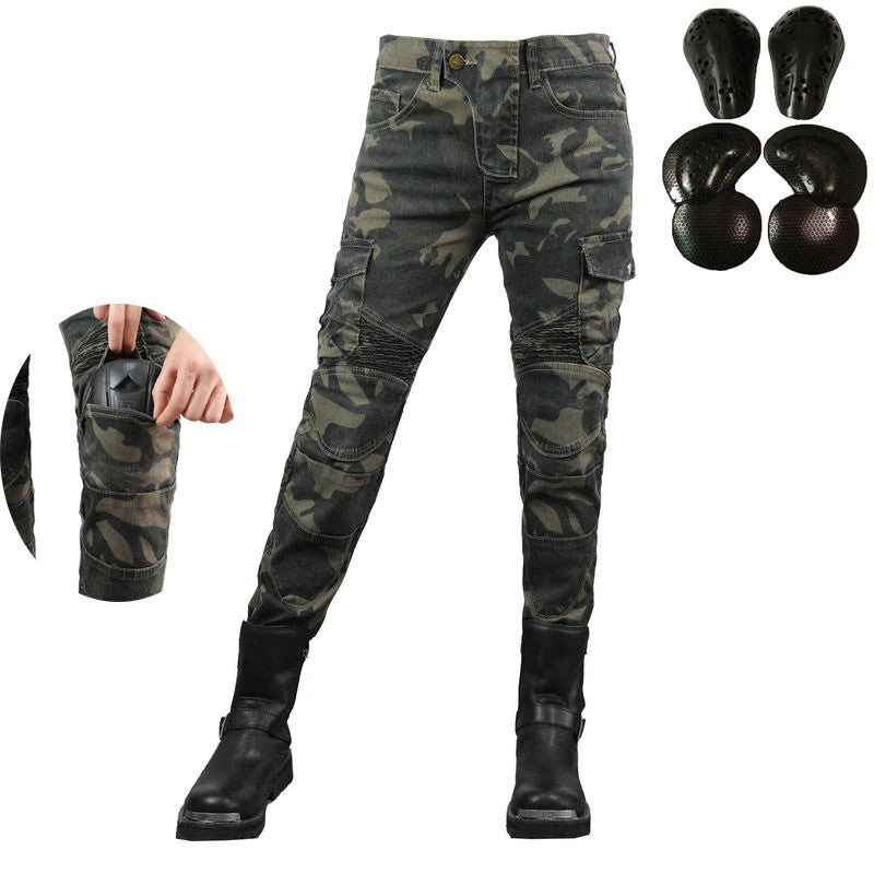 Jean de moto camouflage militaire pour femme