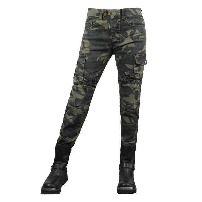 Jean de moto camouflage militaire pour femme