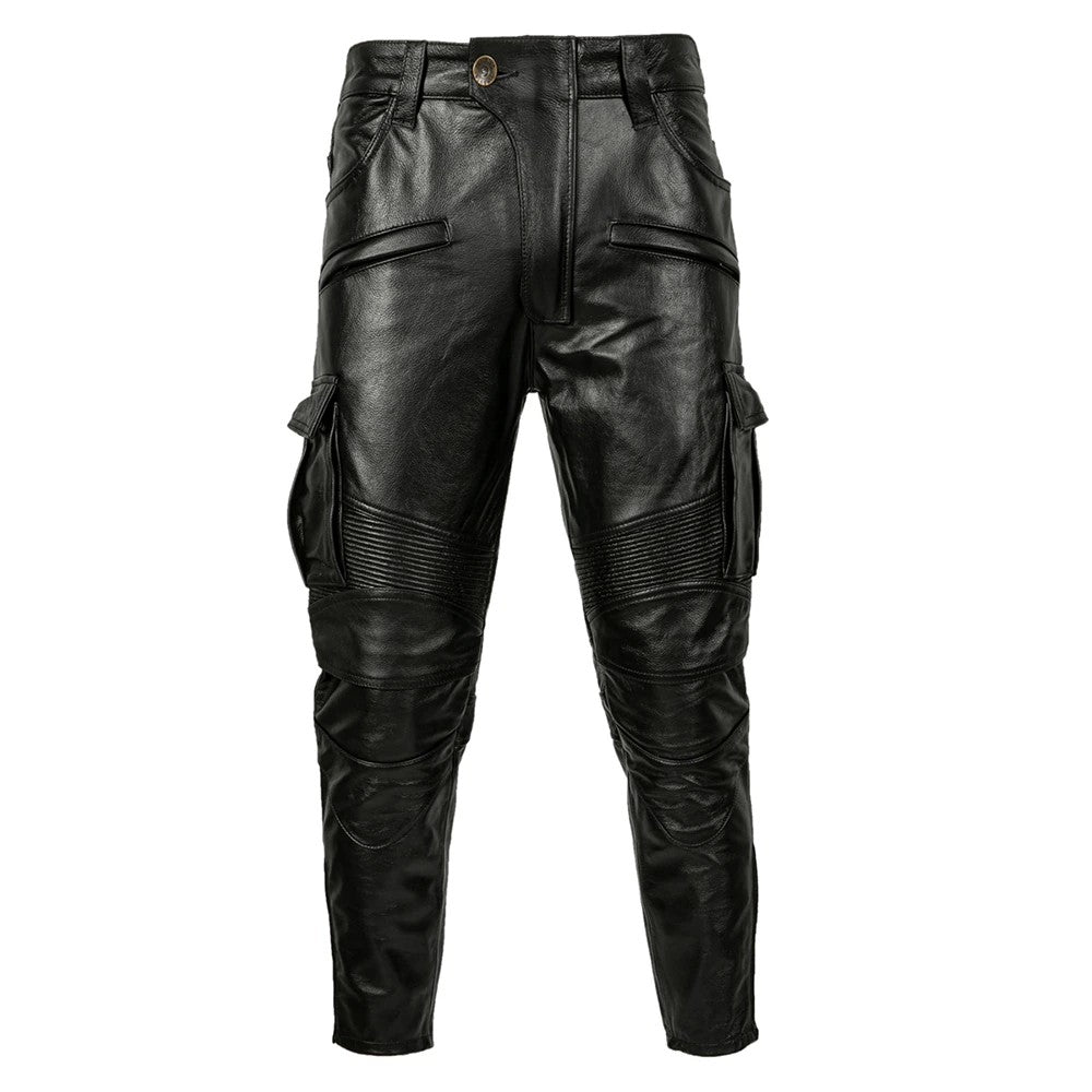 Pantalon de moto en cuir noir pour biker
