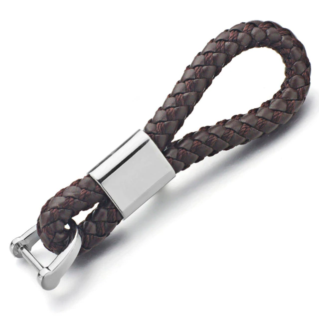 Porte clé moto en cuir tressé