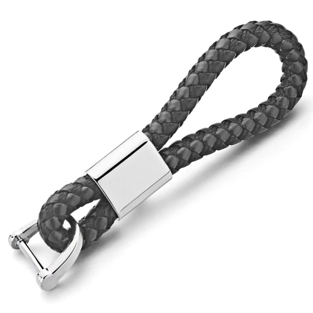 Porte clé moto en cuir tressé