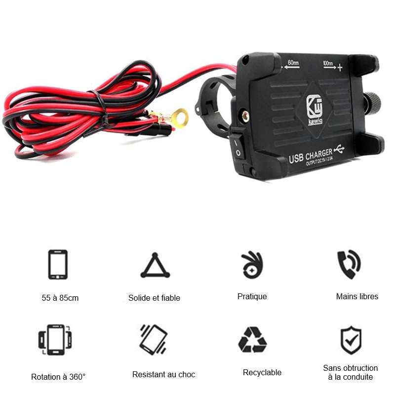 Support de téléphone pour moto avec chargeur