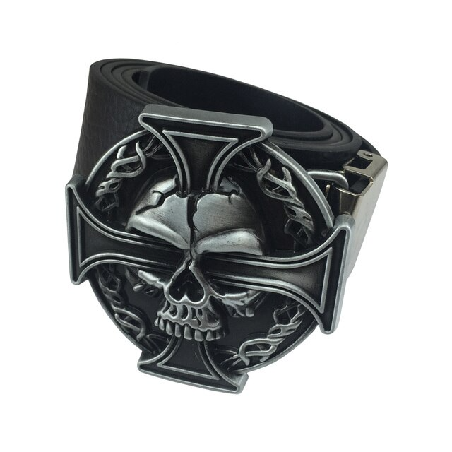 Ceinture biker tête de mort et croix de malte