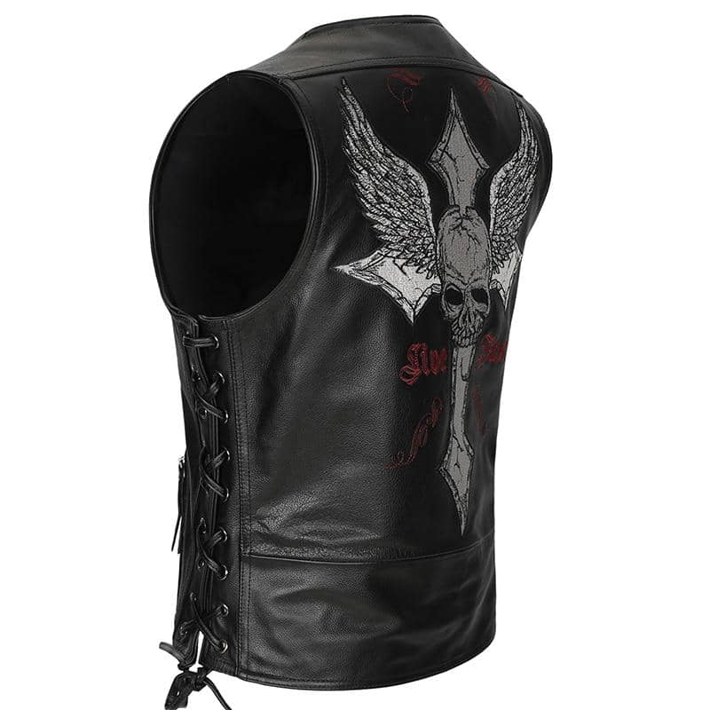 Gilet cuir biker - live fast