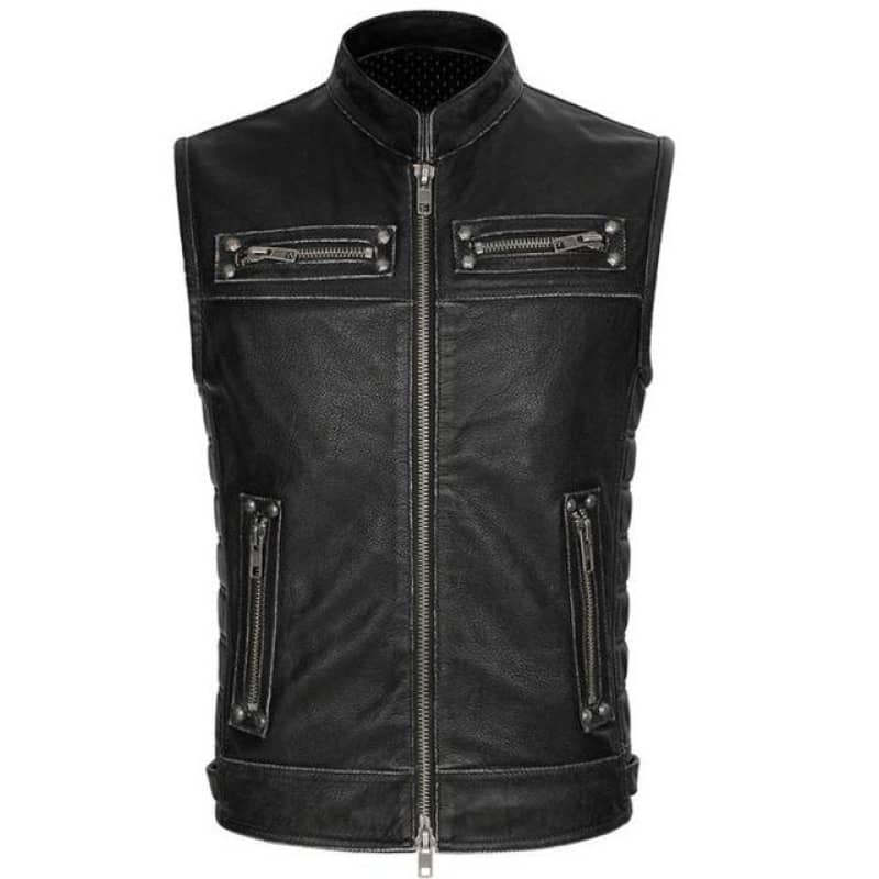 Gilet biker en cuir - svart
