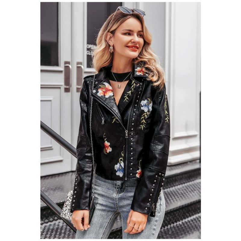 Veste biker fleurie pour femme