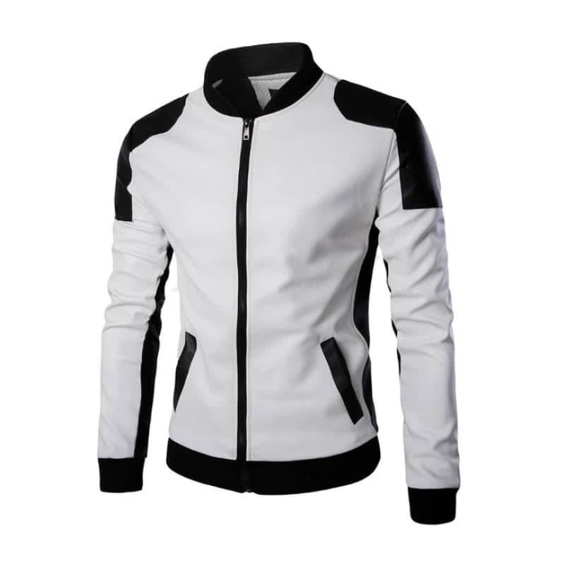 Veste biker homme noir et blanc