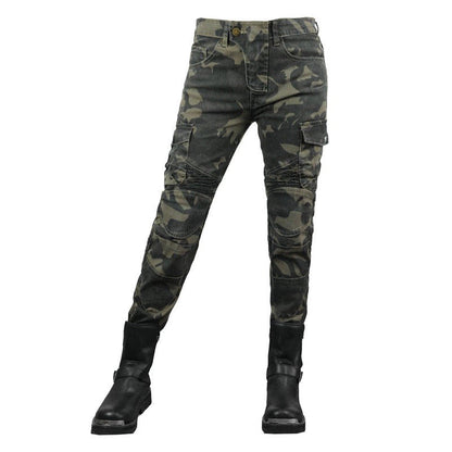 Jean de moto camouflage militaire pour femme