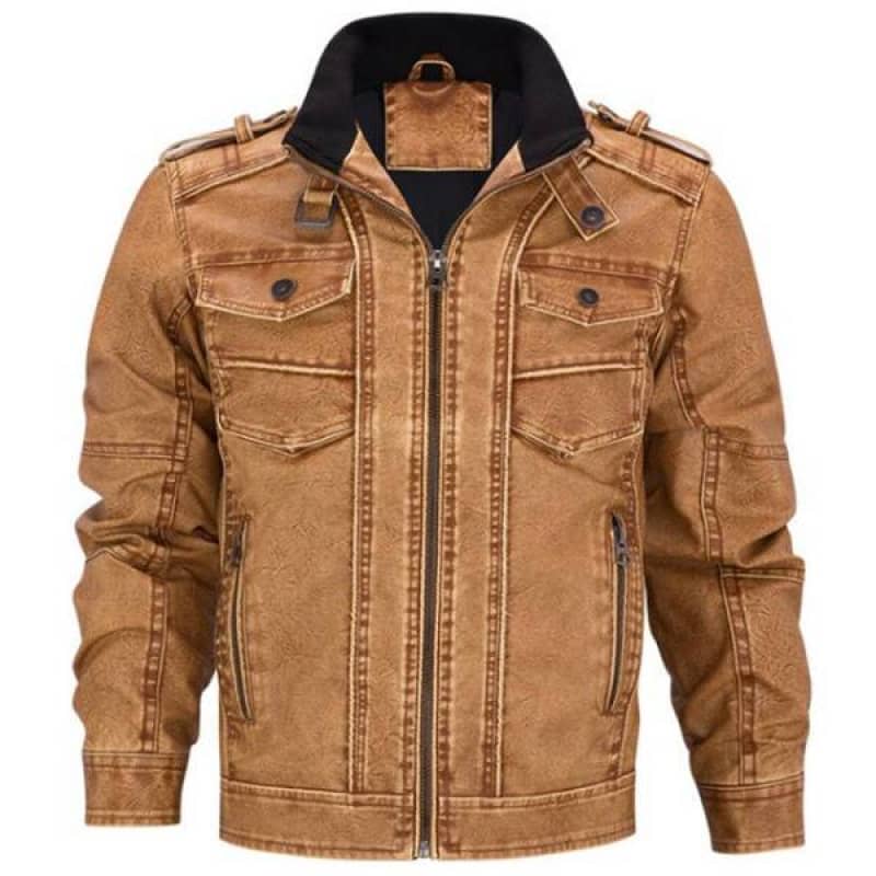 Blouson biker marron pour homme