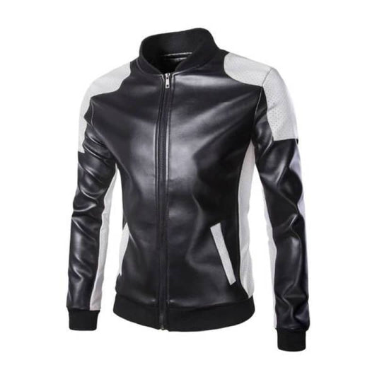 Veste biker homme noir et blanc